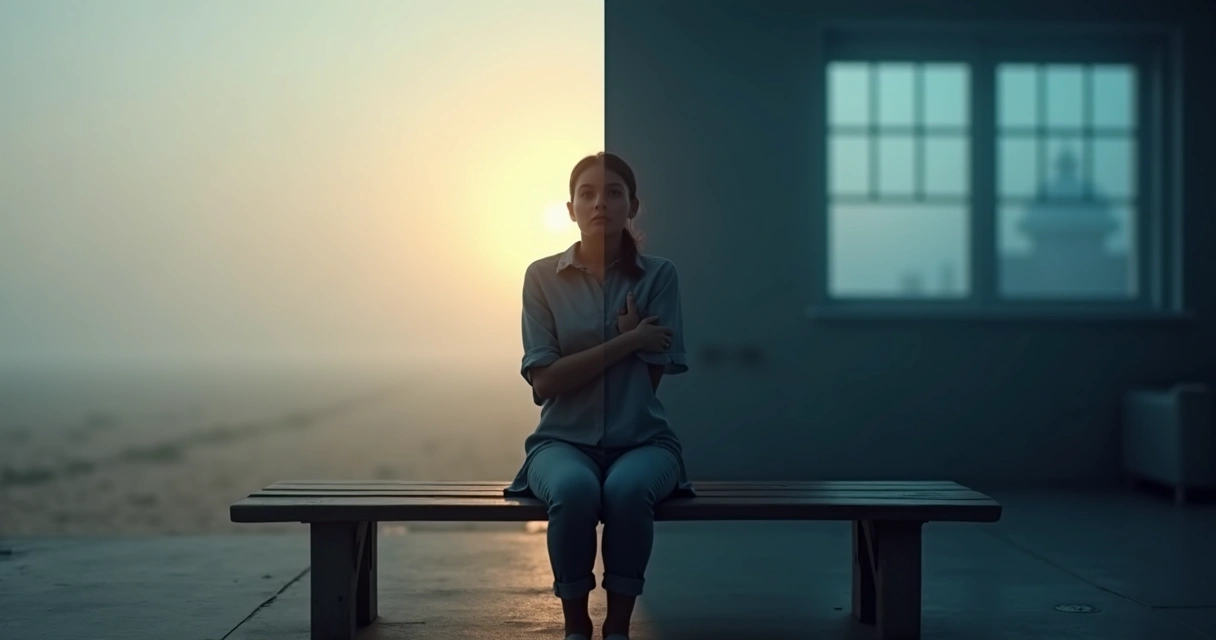 Pessoa dividida entre vazio existencial e dor emocional intensa 