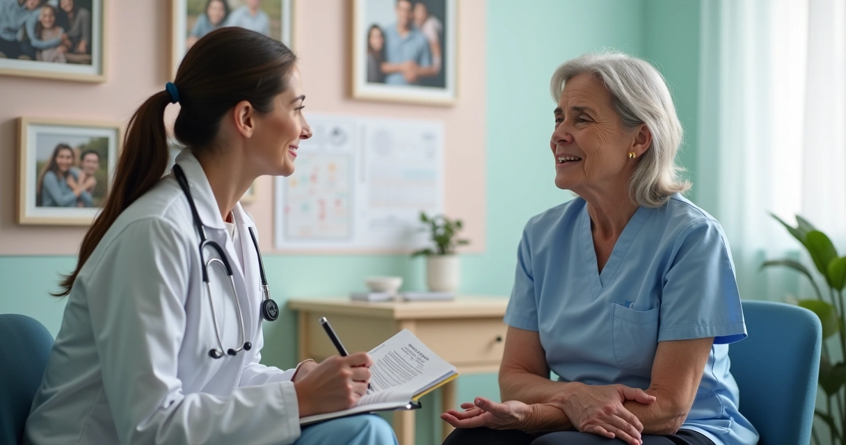 Paciente adulto em consulta médica, demonstrando desconforto físico 