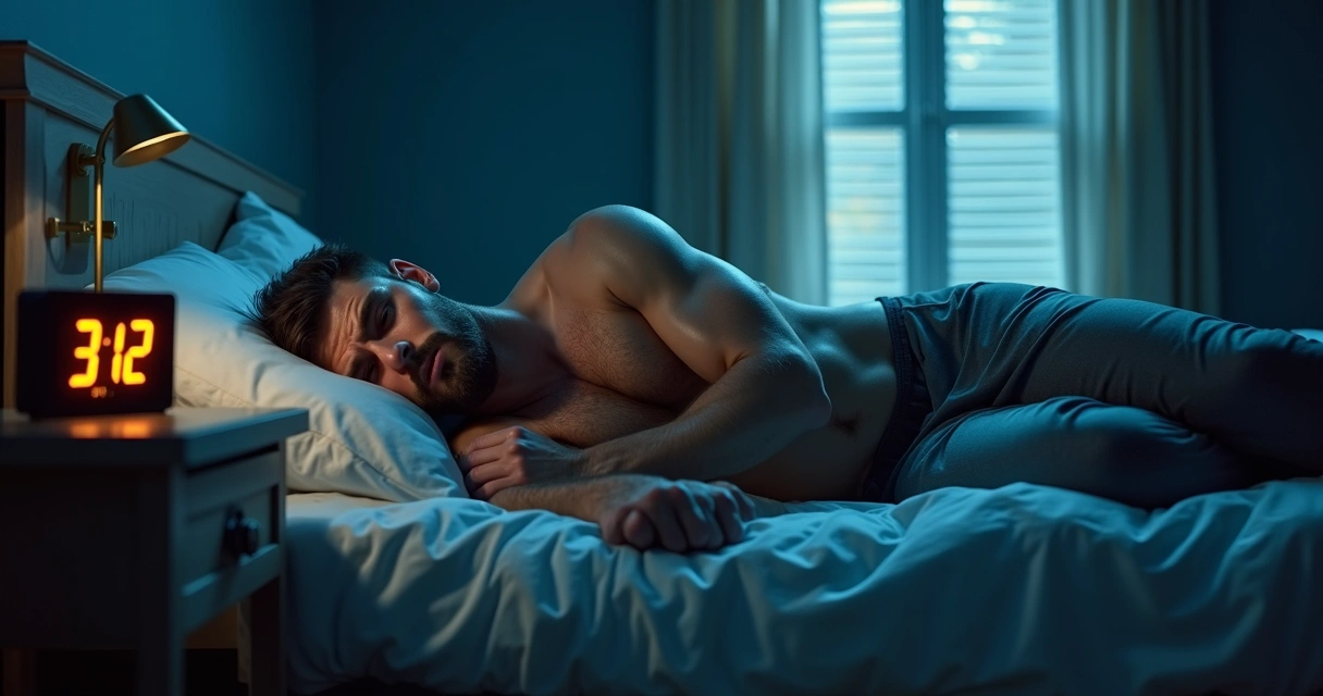 Homem deitado inquieto com roupa de treino suada