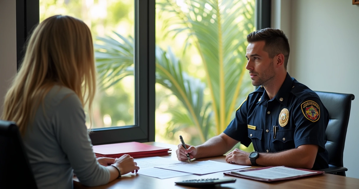 Florida public service professional filling home loan application with help from advisor 