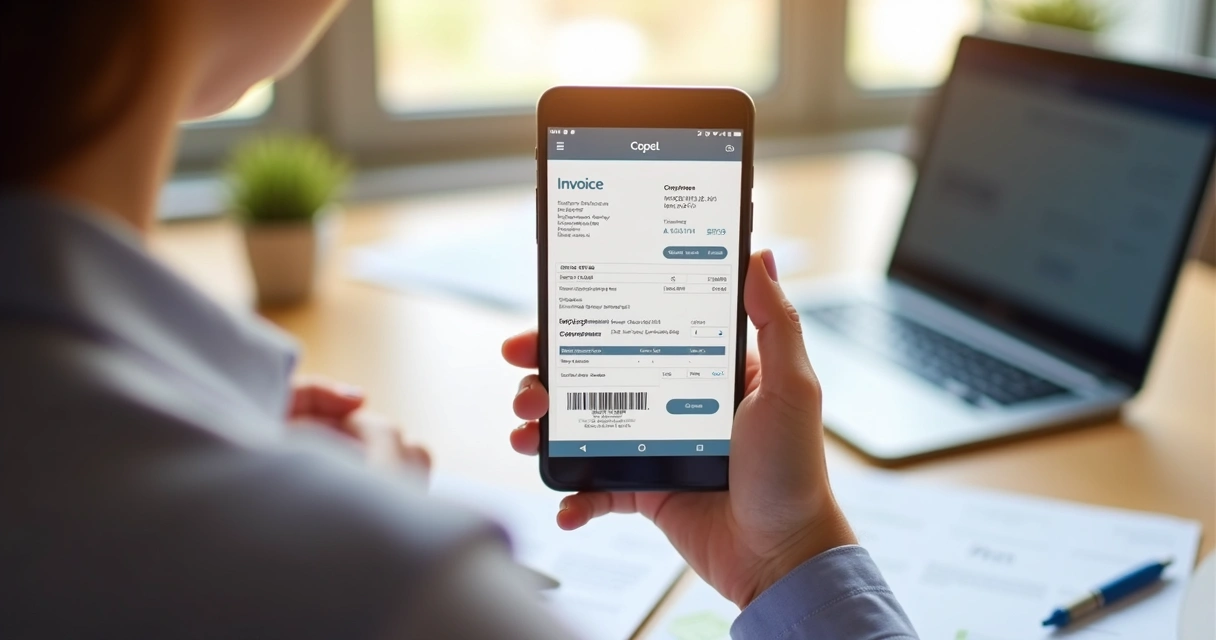 Pessoa acessando fatura em celular usando aplicativo da Copel 