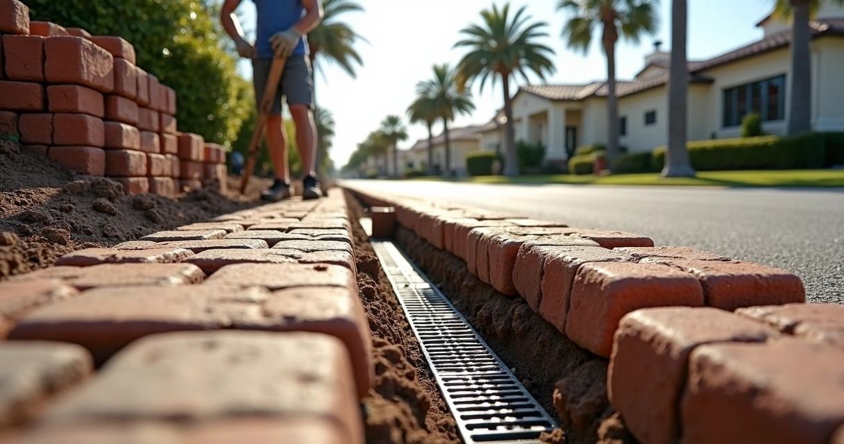 Trench drain system being installed along a driveway in Orlando 