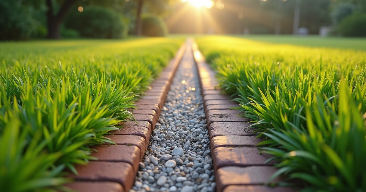 Drainage trenches installed beside a backyard walkway in Florida