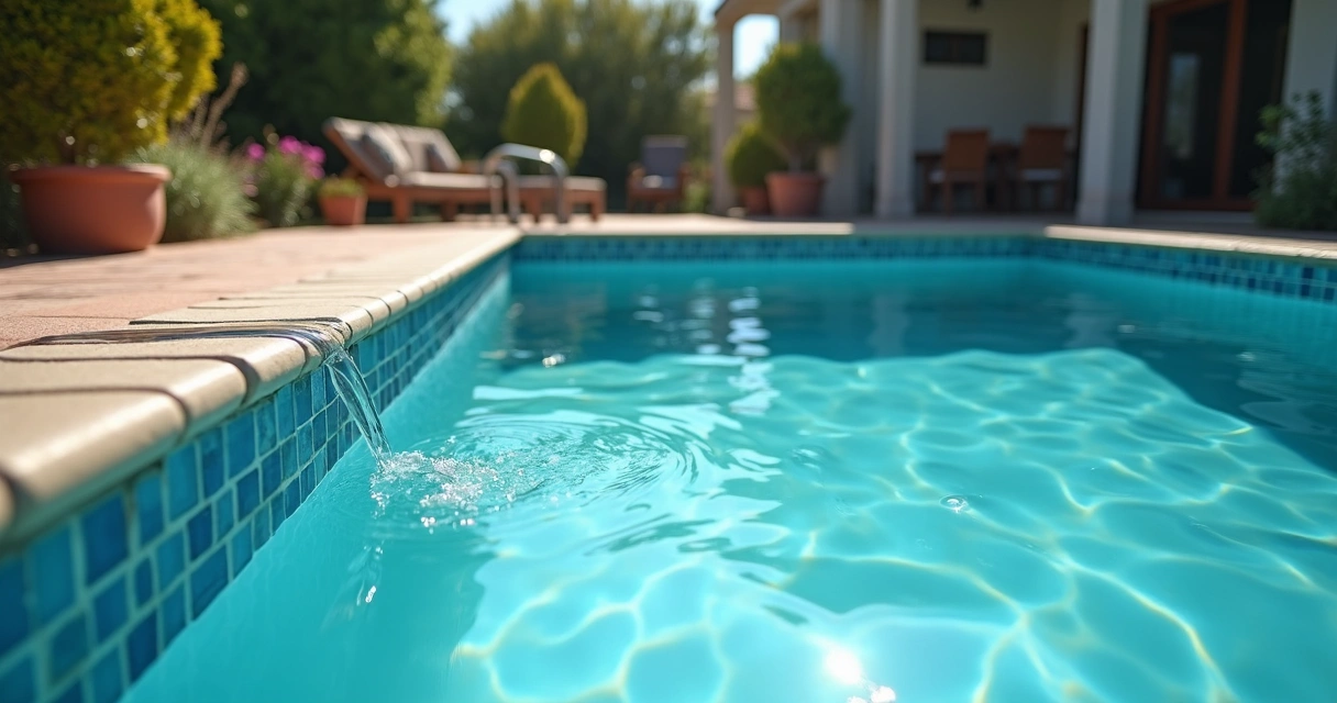 Swimming pool being partially drained with a hose 