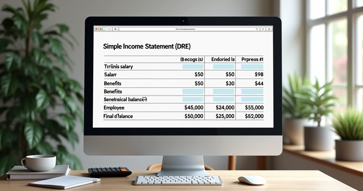 Tela de DRE simples mostrando custos de funcionário CLT e saldo final