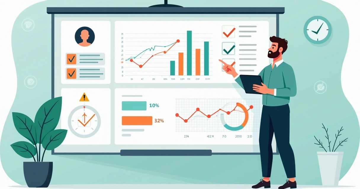 Gestor de PME analisando DRE simplificado com gráficos de desempenho 
