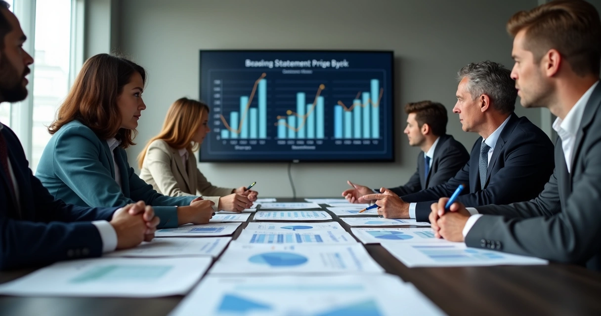 Reunião com investidores analisando demonstração financeira 