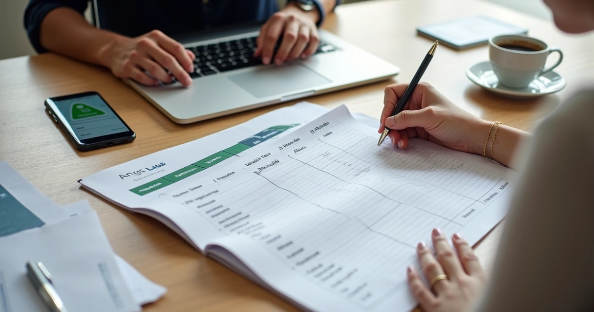 Planilha de DRE simplificada sobre uma mesa de escritório