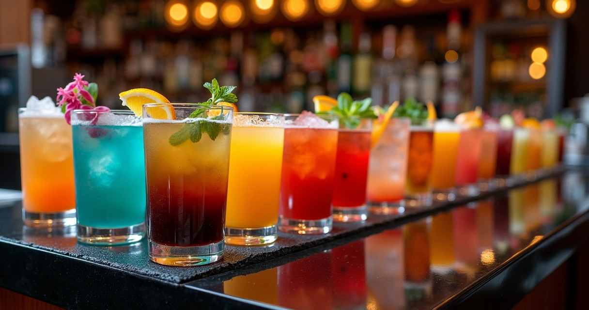 Variedade de drinks autorais com apresentação sofisticada 