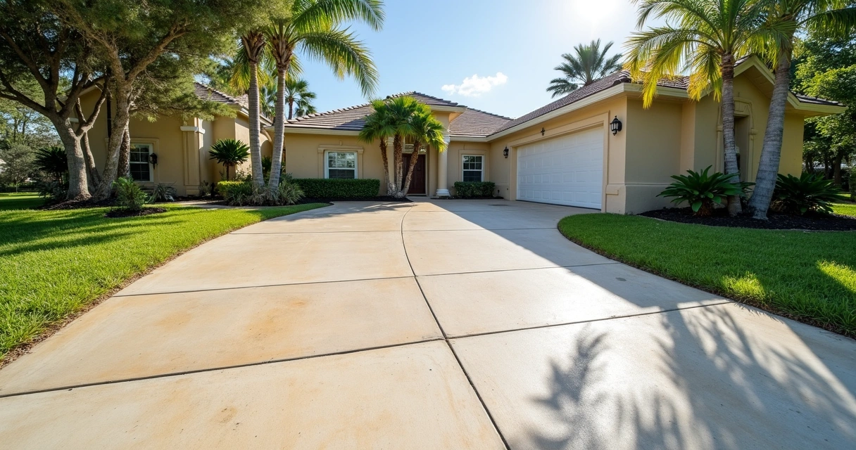 Concrete driveway with smooth, repaired surface after spalling fix