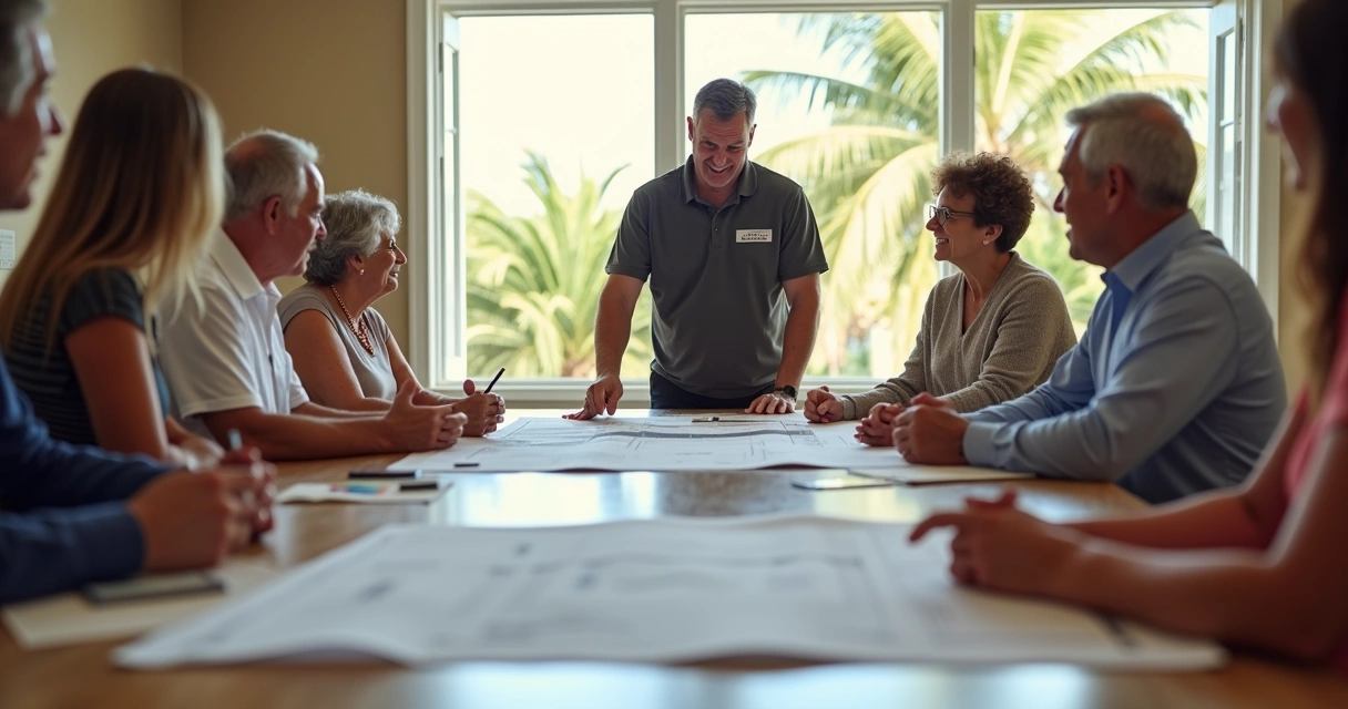 Contractor presenting driveway plans to a Florida HOA board