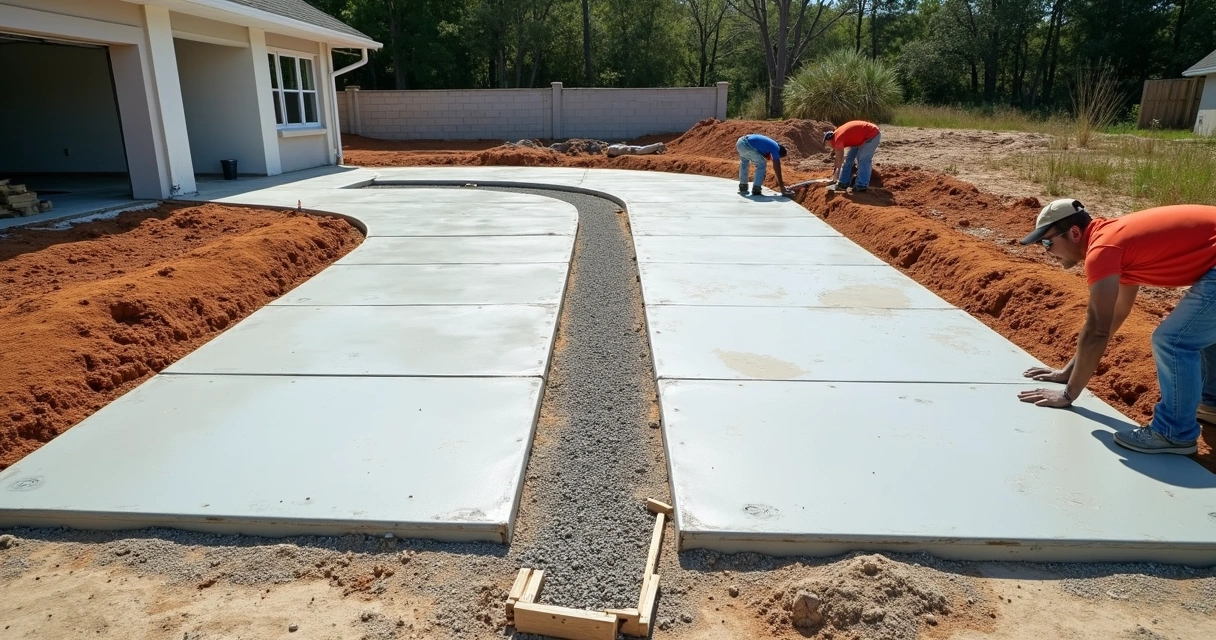 Driveway grading with slope break and trench drain, Central Florida 