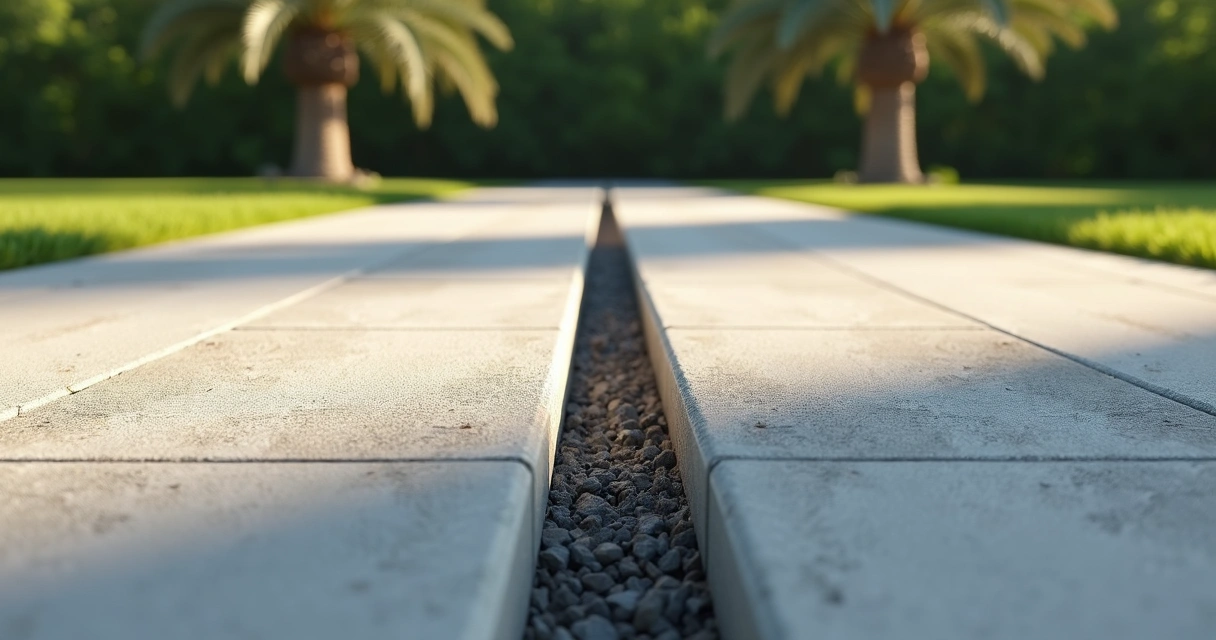 Driveway concrete slabs with joint and minor shift 