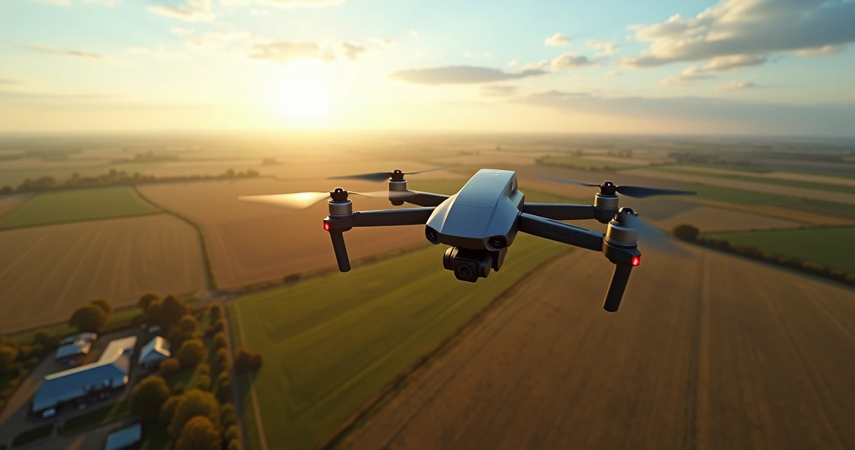 Drone realizando aerofotogrametria em propriedade rural 