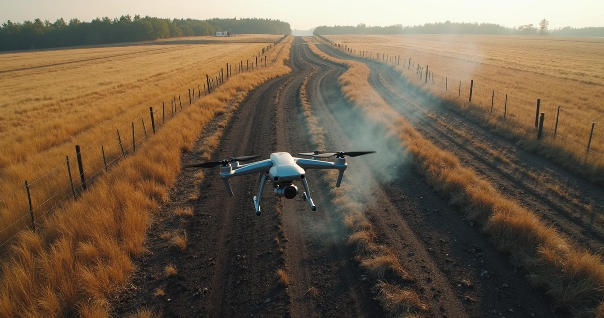 Drone sobre área rural queimada com marcas do fogo 