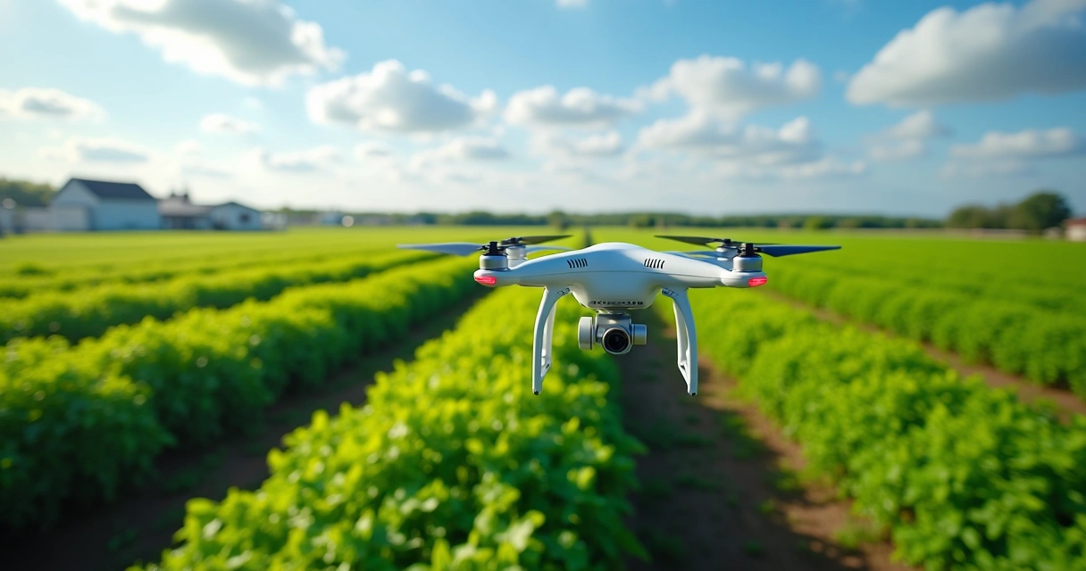 Drone voando sobre plantação guiado por GPS 