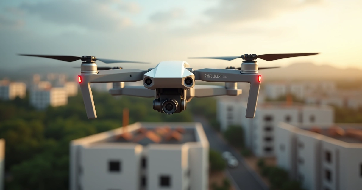 Drone registra imagens aéreas de uma construção em Curitiba.