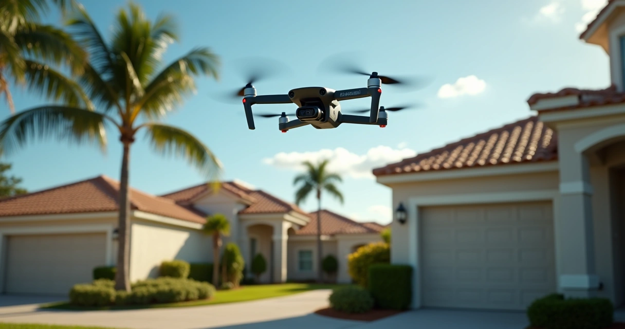 Drone flying above homes for HOA inspection in Orlando 