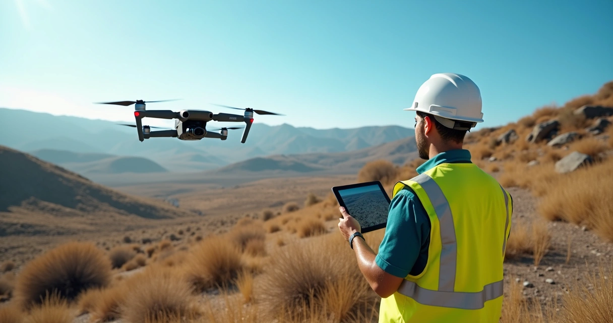 Drone sobrevoando terreno para mapeamento 