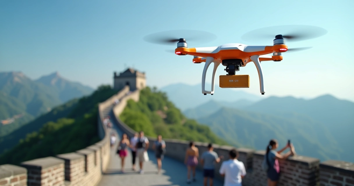 Drone entregando pedido na Muralha da China 