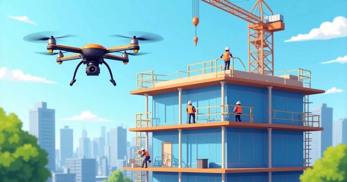 Drone realizando inspeção técnica em obra 