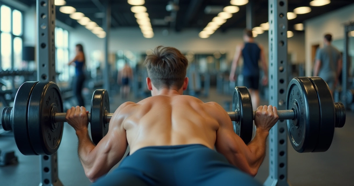 Pessoa trocando rapidamente anilhas no supino com halteres 