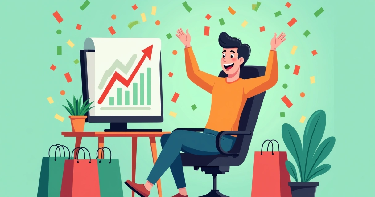 Dono de dropshipping comemorando aumento da aprovação de transações. 