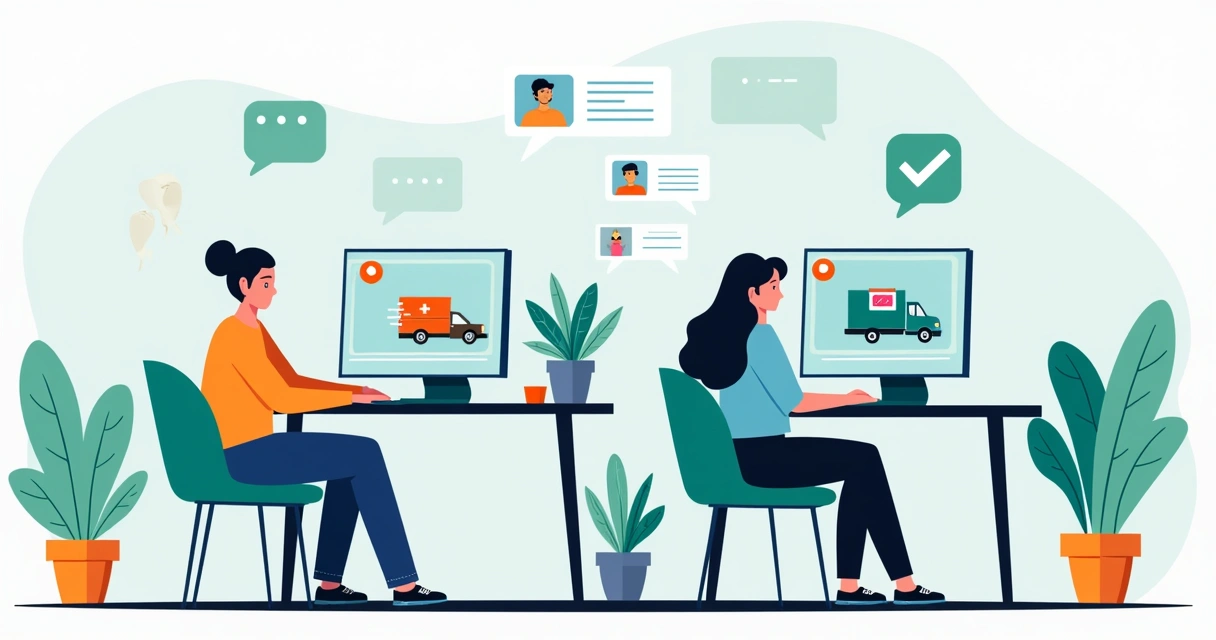 Equipe responde clientes de dropshipping no computador 