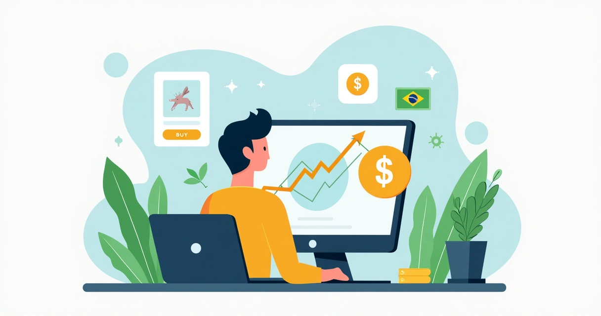 Empreendedor diante de tela mostrando dólar e gráfico de câmbio para compra de produto 