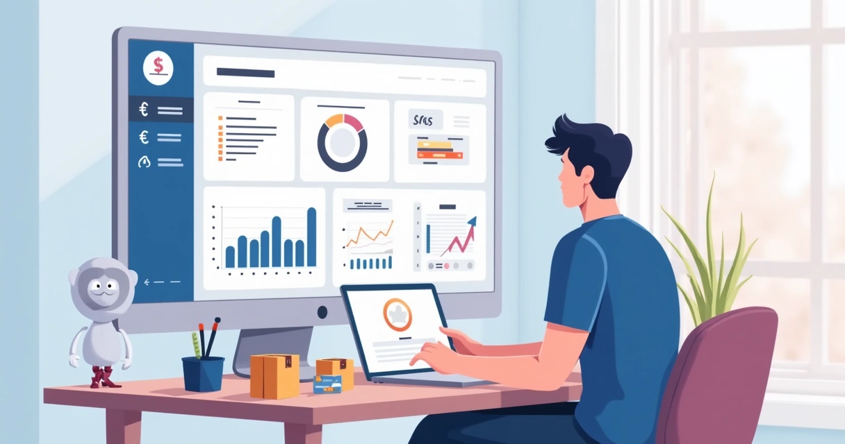 Empreendedor de dropshipping usando painel digital para gerir transações 