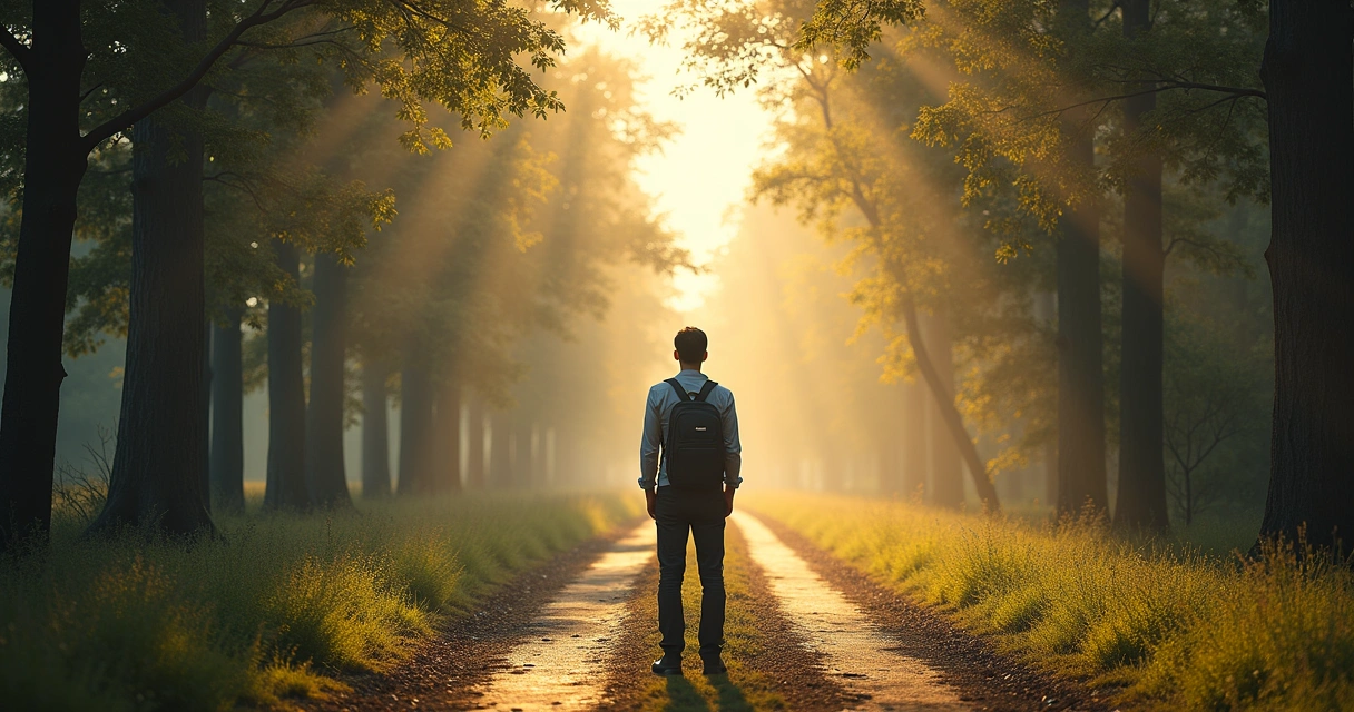 Pessoa diante de duas estradas, uma representa carreira, outra tradição familiar 