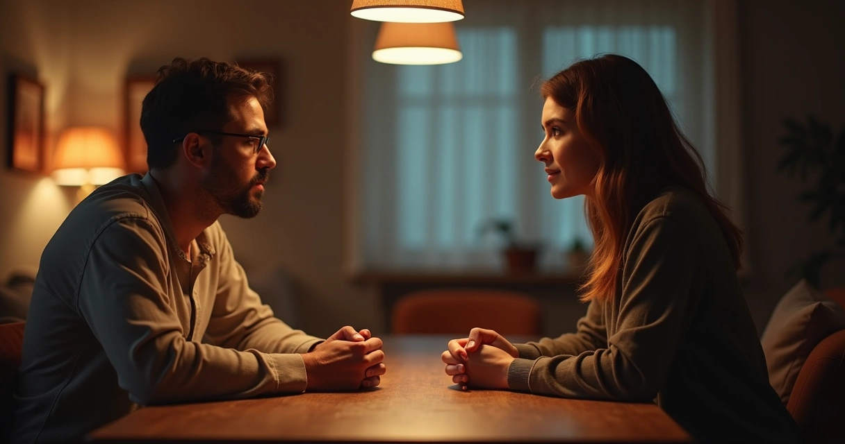 Duas pessoas conversando em ambiente tranquilo 