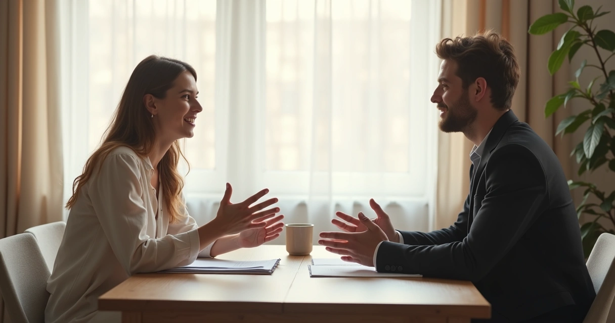 Pessoas sentadas frente a frente em conversa respeitosa 