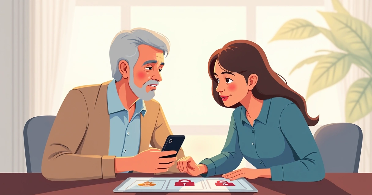 Duas pessoas olhando detalhadamente para um smartphone, analisando dados de pagamento 