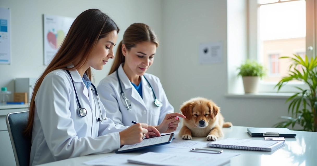 Veterinárias preenchendo ficha anestésica digital em tablet