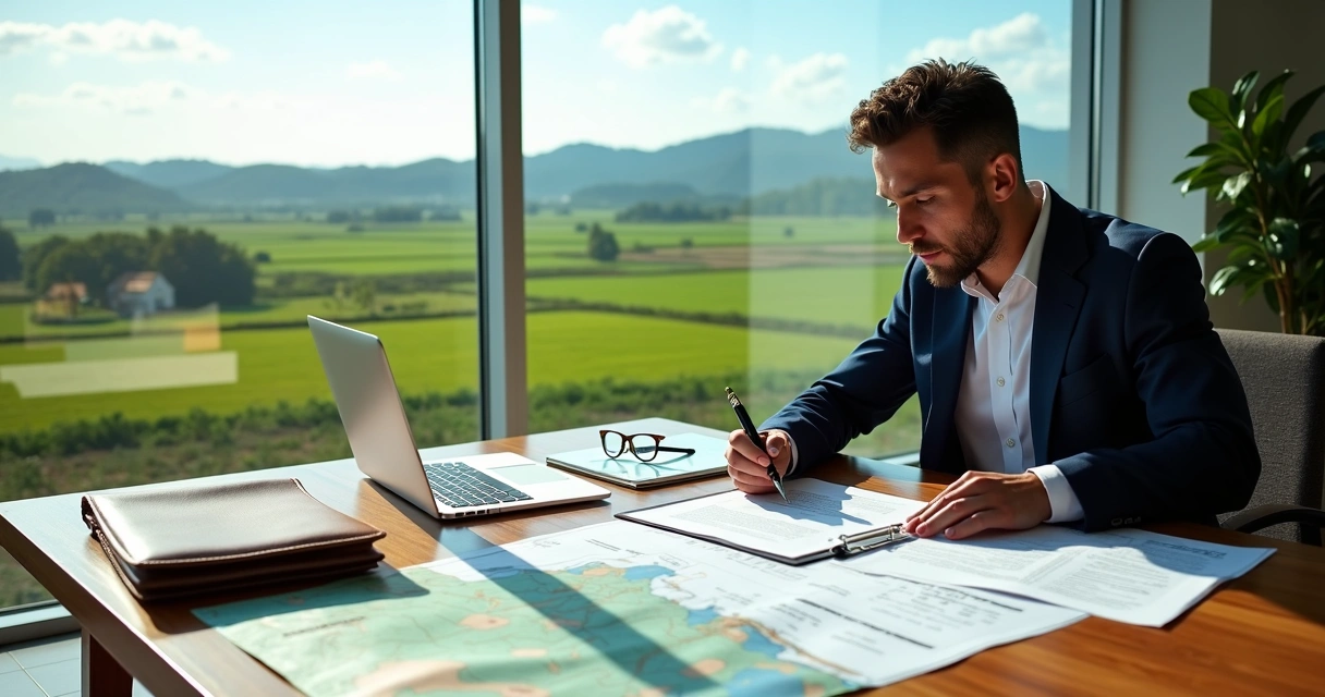 advogado analisando mapa em um campo