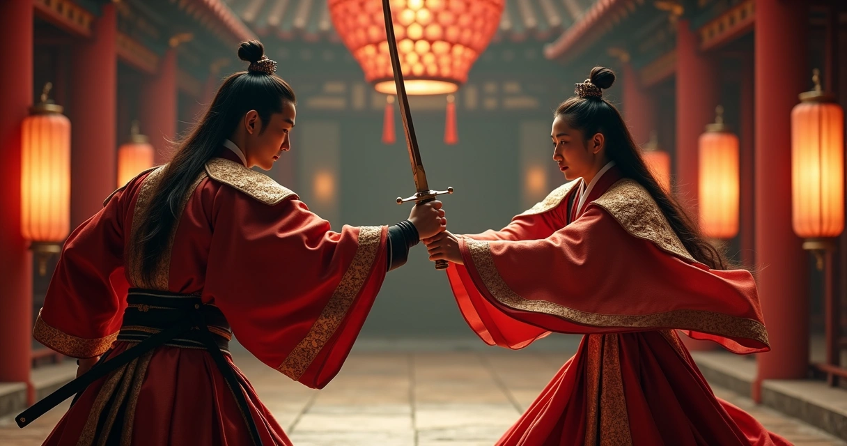 Duelo de espadas em palácio coreano 