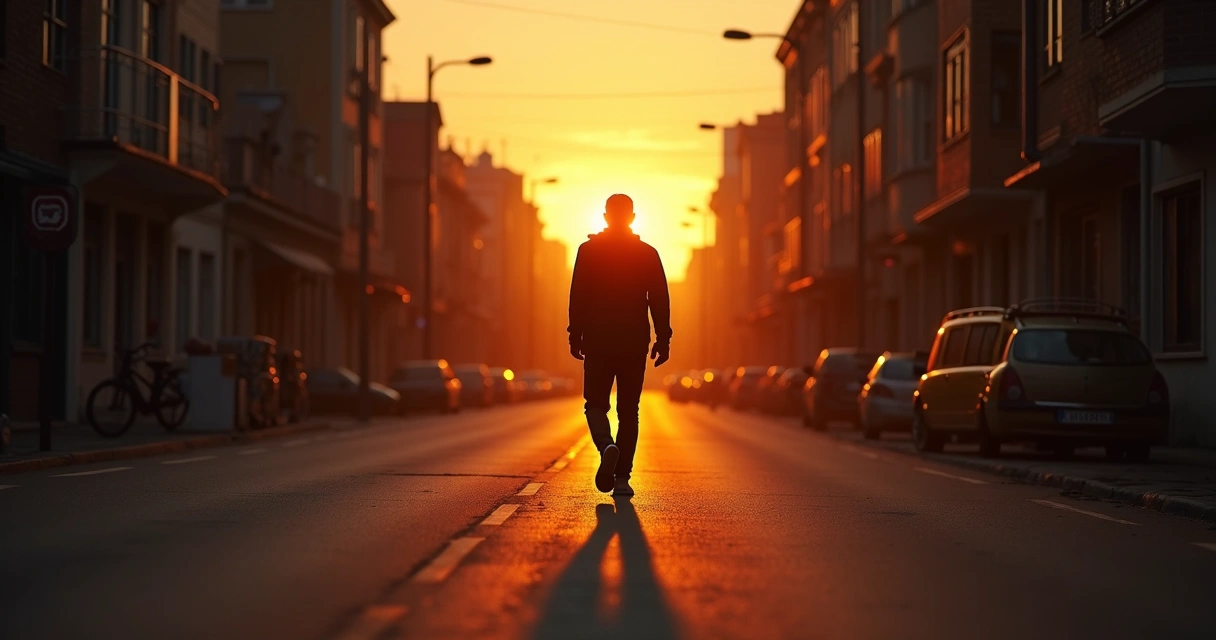 Silueta de persona caminando en sombra larga 