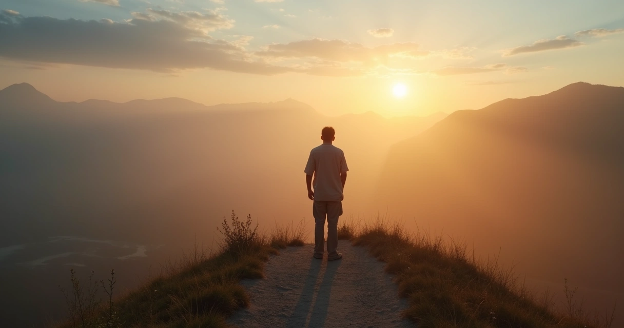 Persona de espaldas frente a paisaje al amanecer simbolizando duelo y resiliencia 