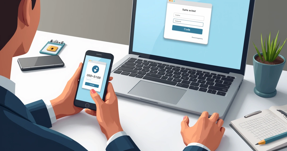 Pessoa usando autenticação em dois fatores no celular e notebook 