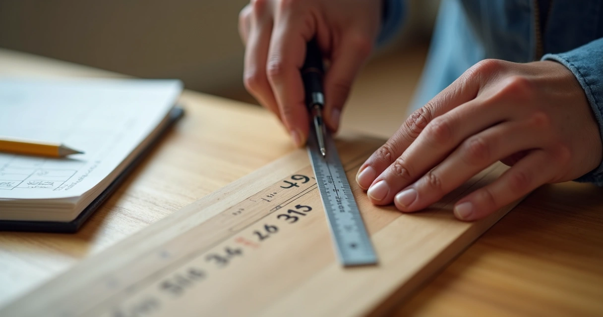 Pessoa conferindo medida com régua em superfície limpa 