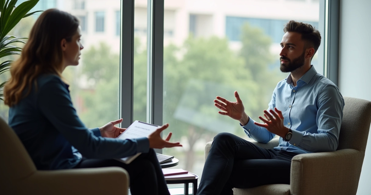 Dupla conversando em mentoria reversa no escritório 