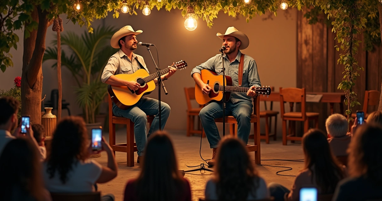 Dupla sertaneja no palco com público atento 