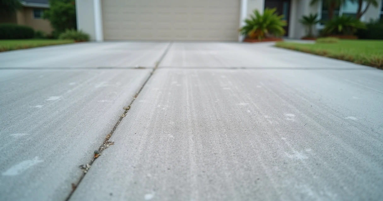 Dusty concrete driveway surface in a suburban Orlando home 