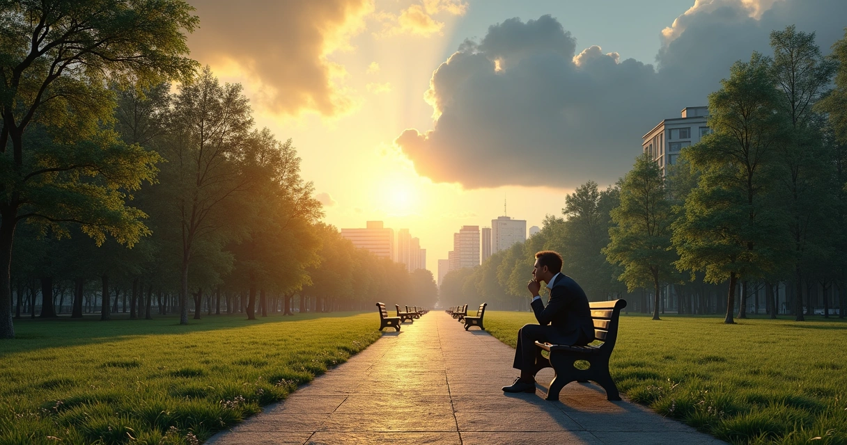 Pessoa sentada com expressão pensativa, dividida entre dois caminhos