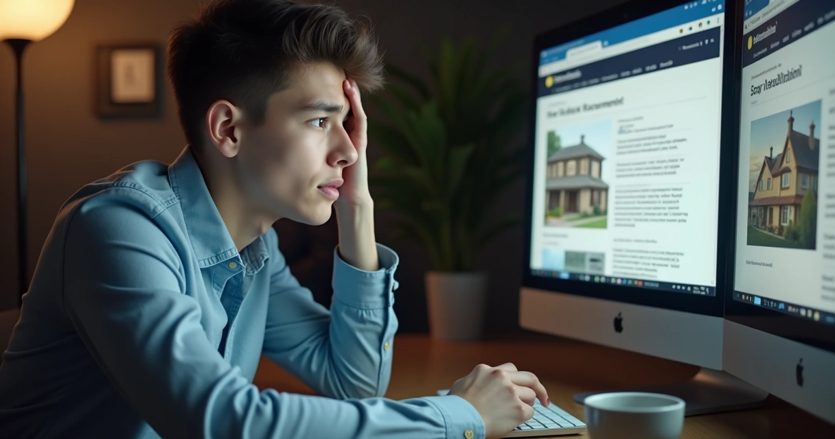 Pessoa olhando para tela de computador com expressão de dúvida 