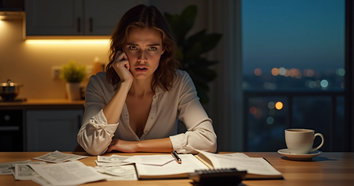 Pessoa olhando papéis com planilha de contas 