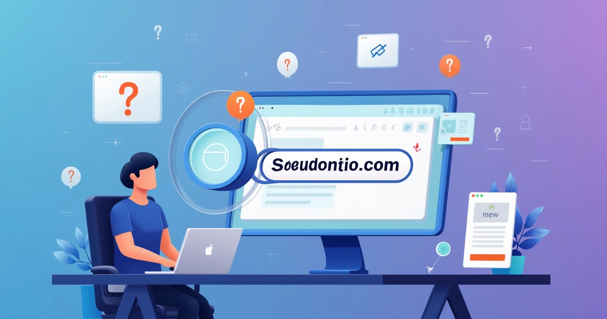 Ilustração conceitual sobre dúvidas de domínio com extensão .com em destaque 