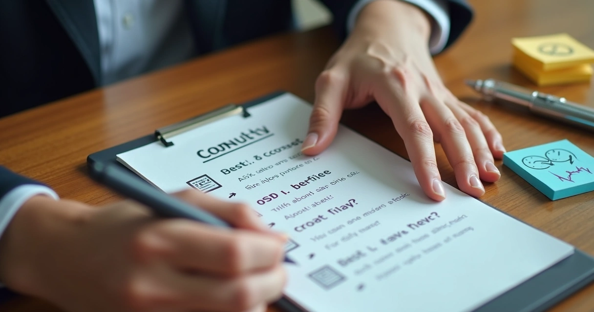 Pessoa pensando diante de várias perguntas sobre consultoria financeira