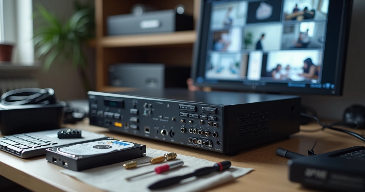 Gravador digital próximo de ferramentas e acessórios para CFTV 